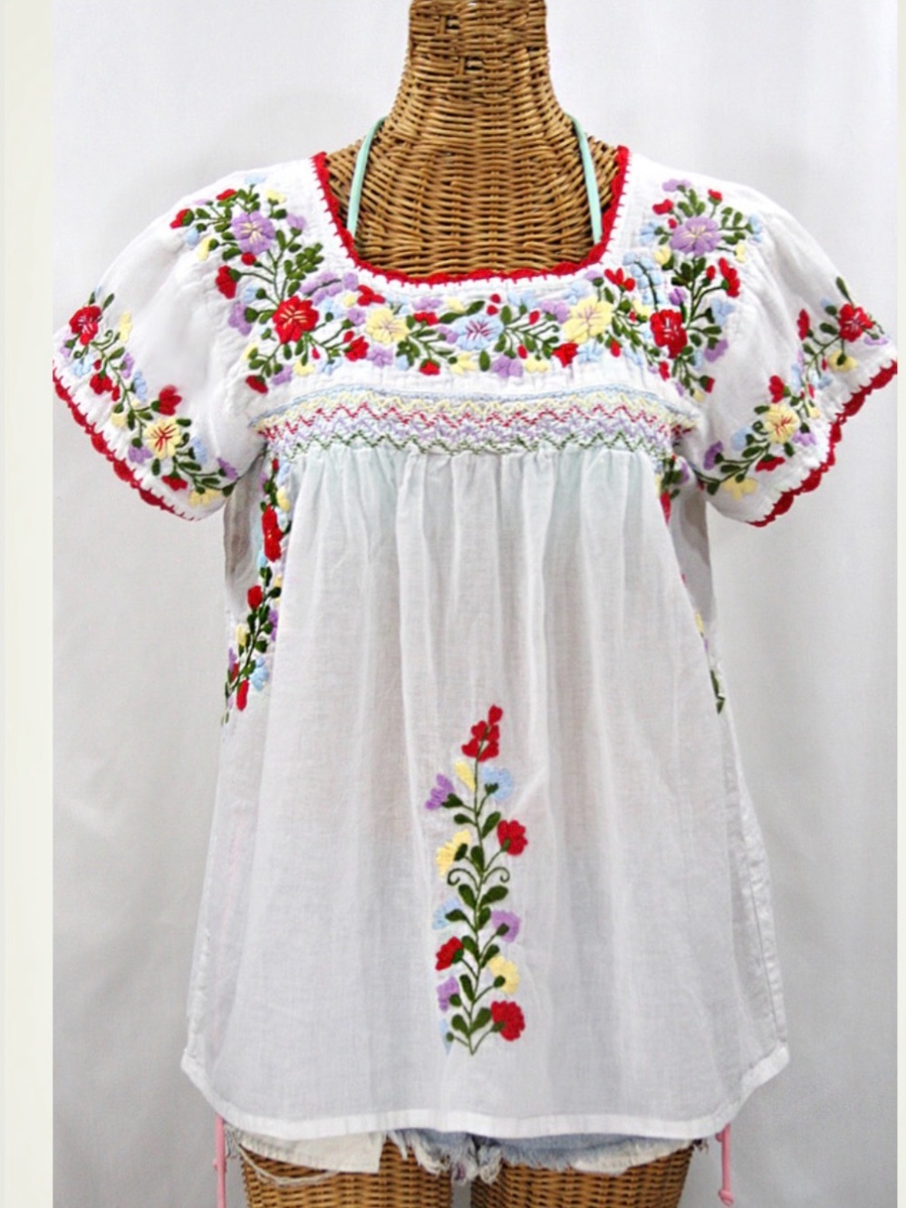 White Floral Embroidered Mexican Blouse
